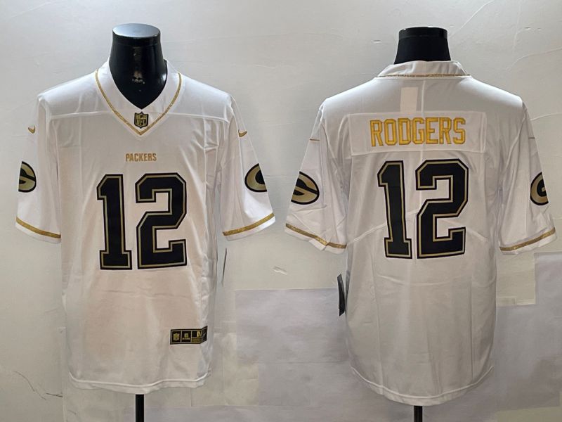 Men Green Bay Packers #12 Rodgers White Gold Throwback 2024 Nike Limited NFL Jersey style 0102->green bay packers->NFL Jersey